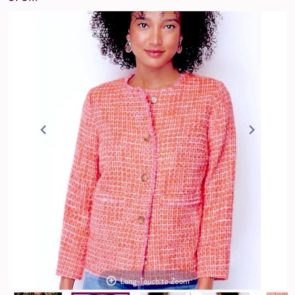 J Jill dahila Women's coral Pink Tweed Jacket size xL